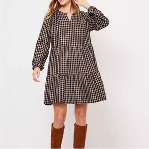 NWT Loft Shimmer Tiered Mini Dress in Navy and Gold Plaid - Size XS